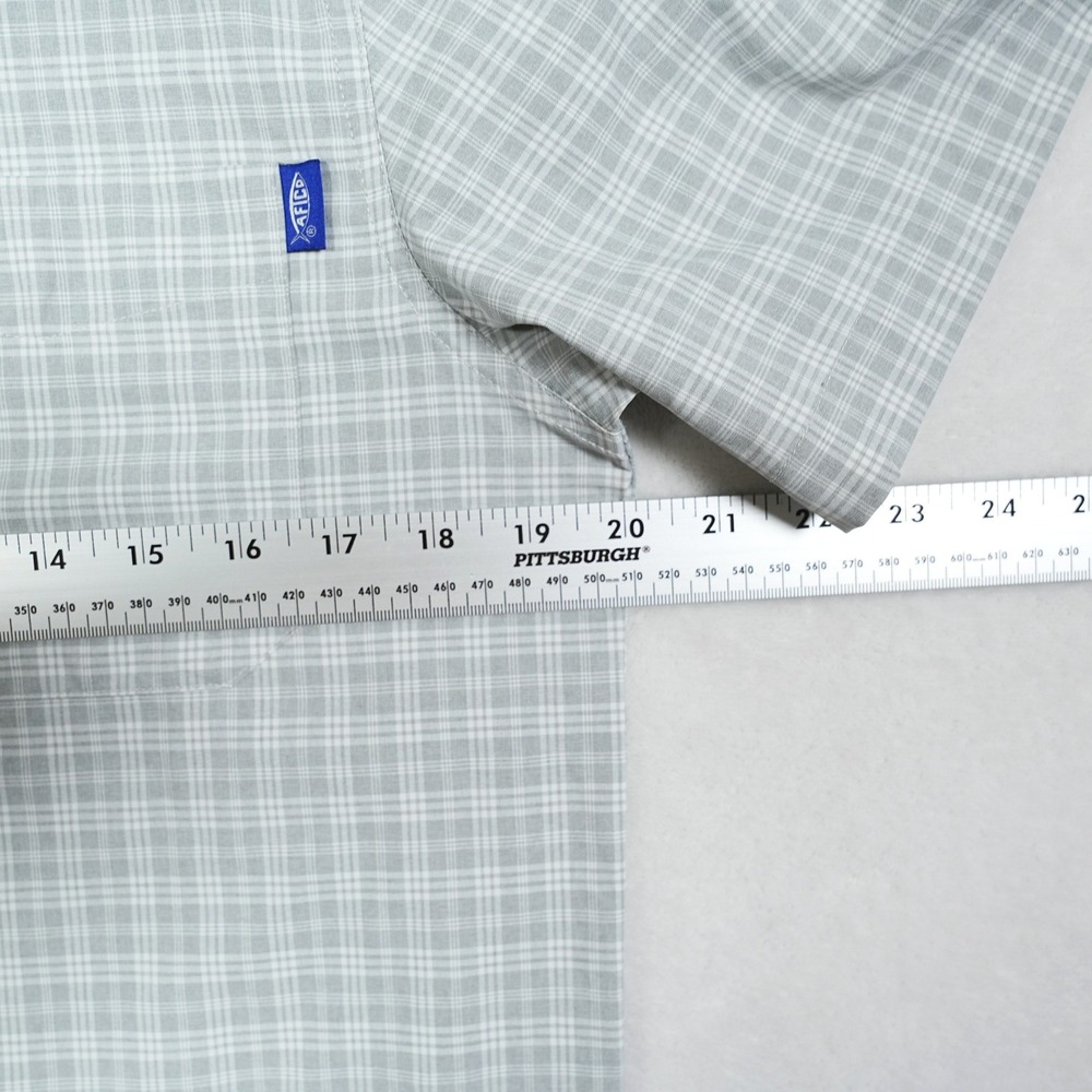 AFTCO Mens Short Sleeve Plaid Fishing Shirt Grey White Daiwa Logo Size S - Picture 5 of 7